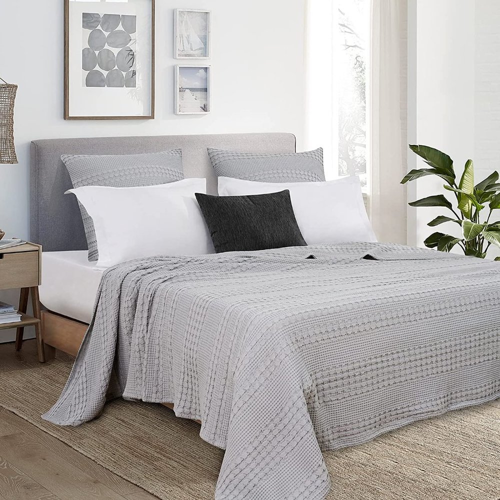 Luxury Cotton Waffle Weave Blanket Queen Gray - Picture 5 of 8